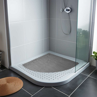 Reversible Dual-Colour Grey/Brown PVC Anti Slip Corner Shower Mat Bath Mat - Quadrant 53x53cm