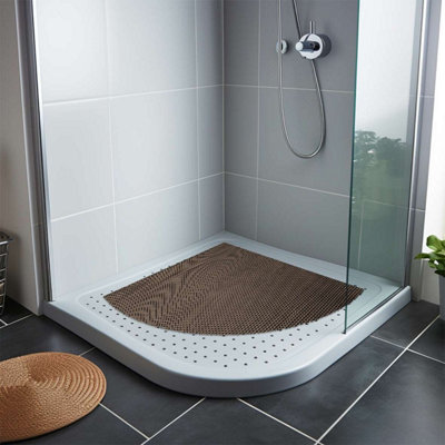 Reversible Dual-Colour Grey/Brown PVC Anti Slip Corner Shower Mat Bath Mat - Quadrant 53x53cm - 7