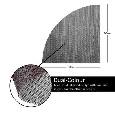 Reversible Dual-Colour Grey/Brown PVC Anti Slip Corner Shower Mat Bath Mat - Quadrant 60x60cm
