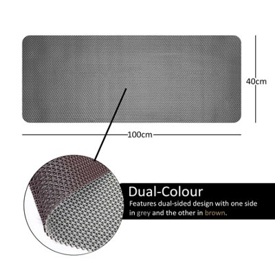 Reversible Dual-Colour Grey/Brown PVC Anti Slip Shower Mat Bath Mat - Rectangular 100x40 cm