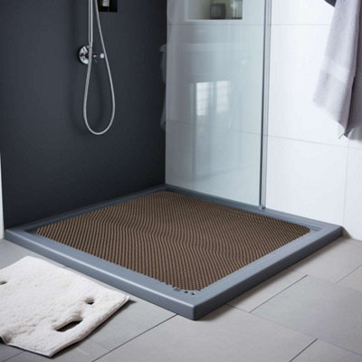 Reversible Dual-Colour Grey/Brown PVC Anti Slip Shower Mat Bath Mat - Square 53x53cm - 7