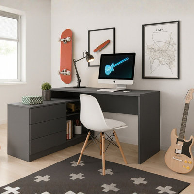 Reversible Office Desk with Storage Cabinet TEO Grey Graphite