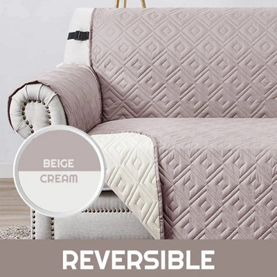 Reversible Quilted Sofa Cover Beige & Cream Waterproof Furniture Protector