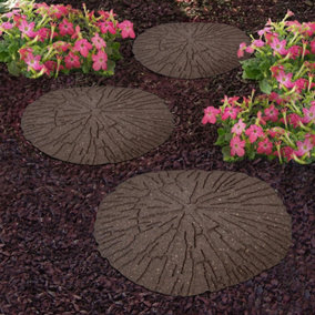 Reversible Stepping Stones Eco-Friendly Cracked Log Effect Ornamental Recycled Rubber for Garden, Path & Patio (x1)