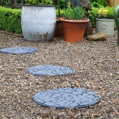 Reversible Stepping Stones Eco-Friendly River Rock Effect Ornamental Recycled Rubber for Garden, Path & Patio (x4)