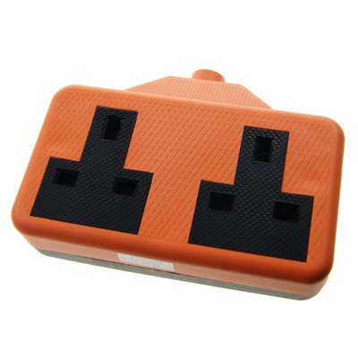 Rewireable High Impact Rubberised 2 Gang Extension Trailing Socket 13A Orange