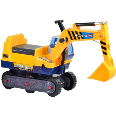 Rexco Childrens Kids Ride on Yellow Excavator Digger Push Along Toy Car Tractor