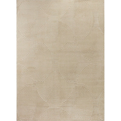 REYKO In- & Outdoor 3D High & Low Pile Textured Beige Area Rug 160 x 220 cm
