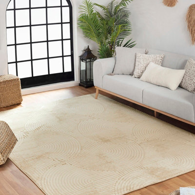 REYKO In- & Outdoor 3D High & Low Pile Textured Beige Area Rug 160 x 220 cm