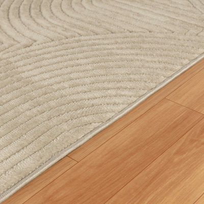 REYKO In- & Outdoor 3D High & Low Pile Textured Beige Area Rug 160 x 220 cm