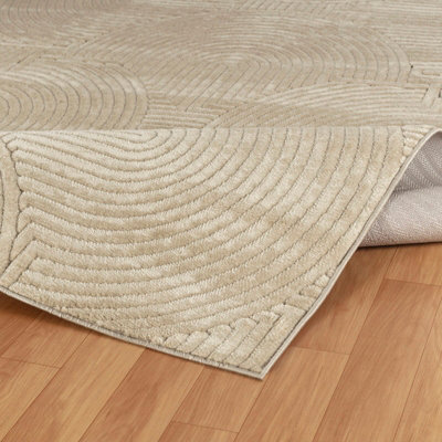 REYKO In- & Outdoor 3D High & Low Pile Textured Beige Area Rug 160 x 220 cm