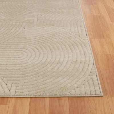 REYKO In- & Outdoor 3D High & Low Pile Textured Beige Area Rug 160 x 220 cm