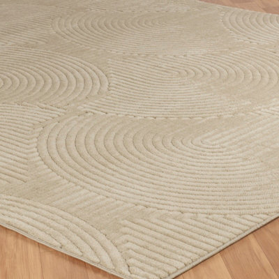 REYKO In- & Outdoor 3D High & Low Pile Textured Beige Area Rug 160 x 220 cm