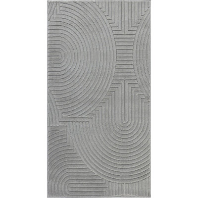 REYKO In- & Outdoor 3D High & Low Pile Textured Grey Area Rug 80 x 150 cm