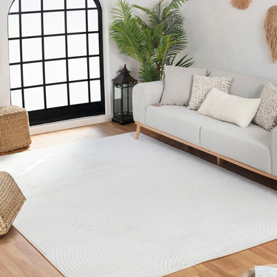 REYKO In- & Outdoor 3D High & Low Pile Textured White Area Rug 200 x 275 cm