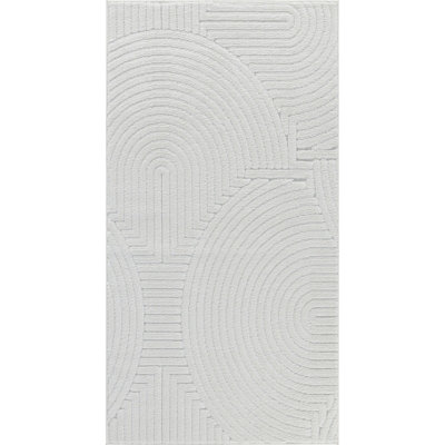 REYKO In- & Outdoor 3D High & Low Pile Textured White Area Rug 80 x 150 cm