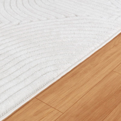 REYKO In- & Outdoor 3D High & Low Pile Textured White Area Rug 80 x 150 cm