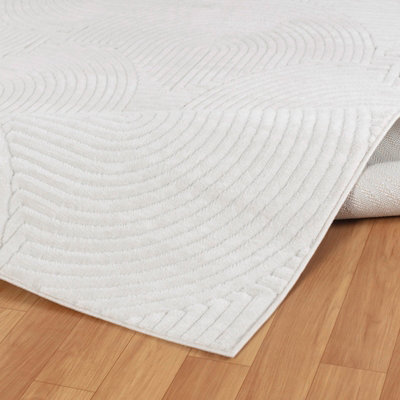 REYKO In- & Outdoor 3D High & Low Pile Textured White Area Rug 80 x 150 cm