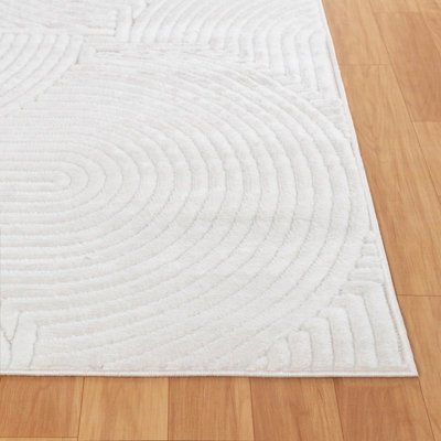 REYKO In- & Outdoor 3D High & Low Pile Textured White Area Rug 80 x 150 cm