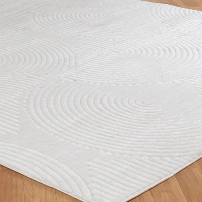 REYKO In- & Outdoor 3D High & Low Pile Textured White Area Rug 80 x 150 cm