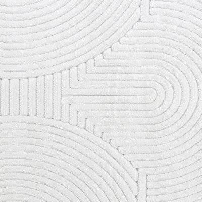 REYKO In- & Outdoor 3D High & Low Pile Textured White Area Rug 80 x 150 cm