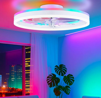 Buy 20 Modern Ceiling Fan With Lights ,Enclosed Low Profile Fan Light With Led Flush Mount 3 Color 3 Speeds Wind Dimmable Bladeless Ceiling Fan With Smart Timing