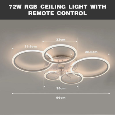 RGB LED Ceiling Fan Light Dimmable 5 Ring Design Fan Ceiling Lights 6 ...