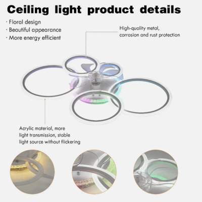 RGB LED Ceiling Fan Light Dimmable 5 Ring Design Fan Ceiling Lights 6 ...