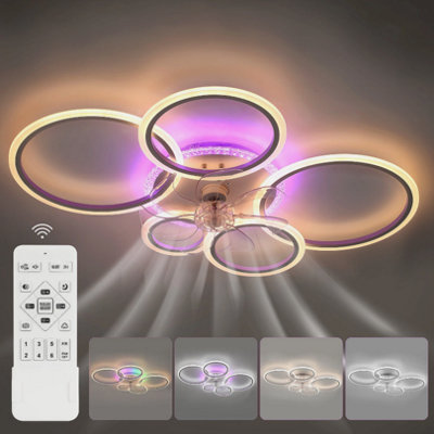 RGB LED Ceiling Fan Light Dimmable 5 Ring Design Fan Ceiling Lights 6 ...
