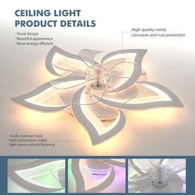 RGB LED Ceiling Fan Light Dimmable 5 Ring Design Fan Ceiling Lights 6 ...