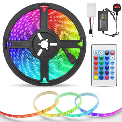 RGB LED Tape IP44 Exterior or Interior 5 Metre Strip Light Kit Colour Change 12v Plug and Play 5MRGBSL