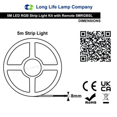 RGB LED Tape IP44 Exterior or Interior 5 Metre Strip Light Kit Colour Change 12v Plug and Play 5MRGBSL