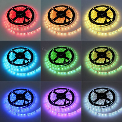 RGB LED Tape IP44 Exterior or Interior 5 Metre Strip Light Kit Colour Change 12v Plug and Play 5MRGBSL