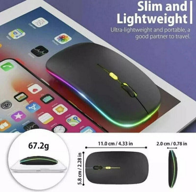 RGB LED Wireless Mouse Rechargeable Optical Silent Mice USB For PC ...
