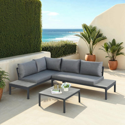 Rhea Platform Corner Sofa  4 Seater Garden Lounge Set with Table Gray