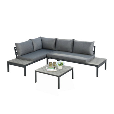 Rhea Platform Corner Sofa  4 Seater Garden Lounge Set with Table Gray