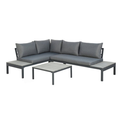 Rhea Platform Corner Sofa  4 Seater Garden Lounge Set with Table Gray