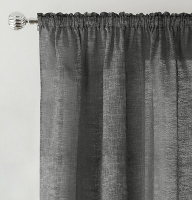 Rhodes Charcoal Linen-Look Sheer Voile Panels - Pair 140 x 137cm (55x54