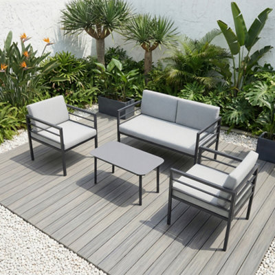Rhodes Garden Sofa Set 4 Seater Outdoor Garden Furniture Set with Glass ...