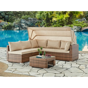 Rhodes Rattan Sun bed Garden Furniture Set Outdoor Lounge Sofa Chair Bed Table Modular, Brown