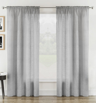 Rhodes Silver Linen Look Sheer Voile Panels Pair 140 x 229cm (55x90")