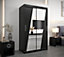 Rhomb Contemporary Mirrored 2 Sliding Door Wardrobe 5 Shelves 2 Rails Black Matt (H)2000mm (W)1200mm (D)620mm