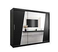 Rhomb Contemporary Mirrored 3 Sliding Door Wardrobe 9 Shelves 2 Rails Black Matt (H)2000mm (W)2500mm (D)620mm