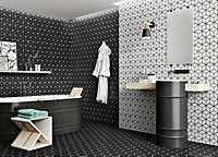Rhombus Black Matt Geometric Patterned 265mm x 510mm Porcelain Wall & Floor Tiles (Pack of 7 w/ Coverage of 0.95m2)