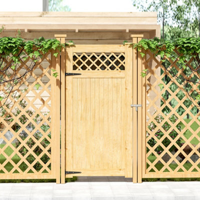 Rhombus Garden Wood Fence Gate with Door Latch 90cm W x 180cm H