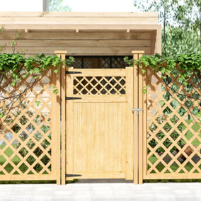 Rhombus Garden Wood Gate with Latch and Hardware Kit, 150 cm x 90 cm