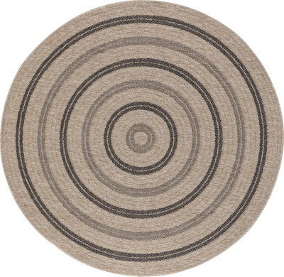 RHONDA Round In- & Outdoor Cottage Jute-Look Beige/Black Area Rug 160 x 160 cm