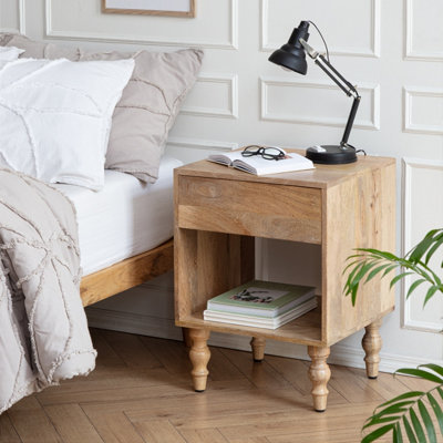 Rhonda Solid Wood Nightstand Bedside Side Table Nightstand with Drawer in Natural