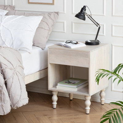 Rhonda Solid Wood Nightstand Bedside Side Table Nightstand with Drawer in Whitewash