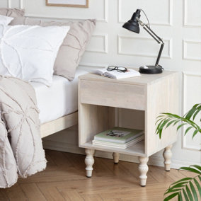 Rhonda Solid Wood Nightstand Bedside Side Table Nightstand with Drawer in Whitewash